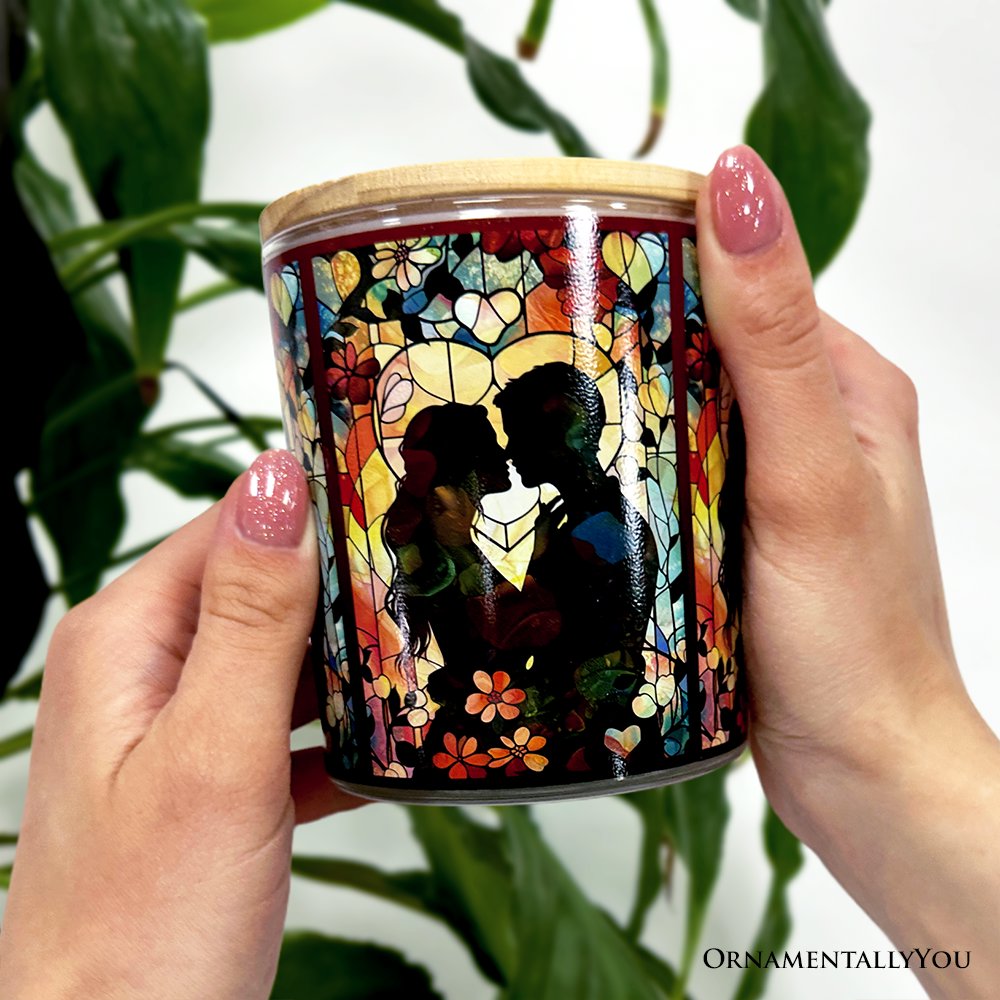 Couple in Love Faux Stained Glass LED Tea Light Candle, Heartfelt Romantic Decor With Soft Glow Candles OrnamentallyYou 