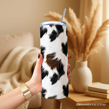 Cowhide Fur Pattern 20oz Personalized Tumbler With Lid and Stainless Steel Straw, Rustic Farmhouse Gift Cup Tumbler OrnamentallyYou 