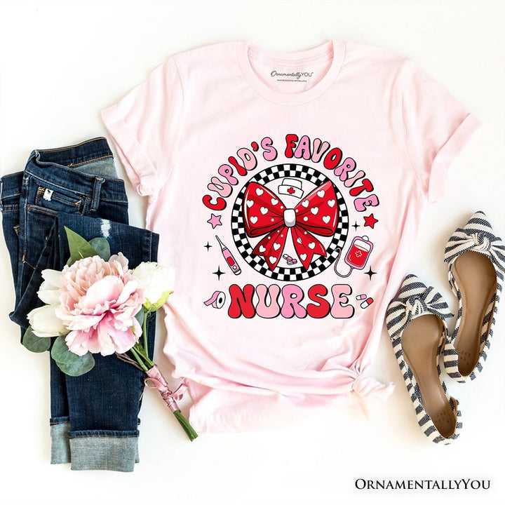 Cupid's Favorite Nurse Coquette Bow T-Shirt, Cute Valentine Nurse Tee T-Shirts OrnamentallyYou Soft Pink XS 