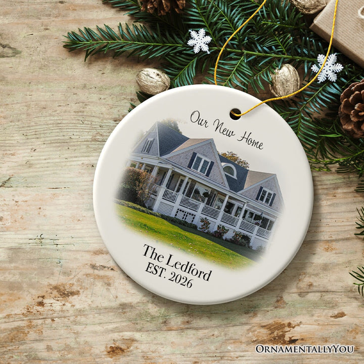 Custom Home Portrait Ornament, Housewarming Gift, New or First Home Ceramic Ornament OrnamentallyYou 