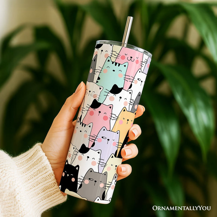 Cute Cats 20oz Personalized Tumbler With Lid and Stainless Steel Straw, Cozy Cat Owner Travel Mug Gift Tumbler OrnamentallyYou 