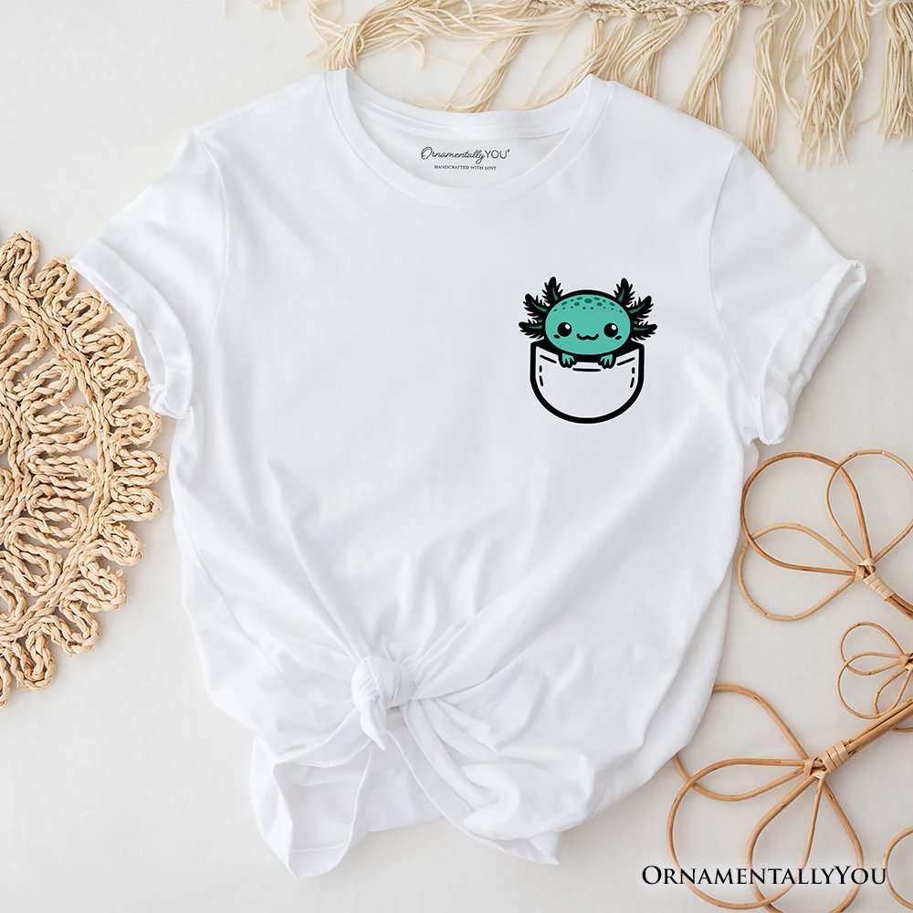 Cute Pocket Green Axolotl T-Shirt, Salamander Animal Tee T-Shirts OrnamentallyYou White XS 