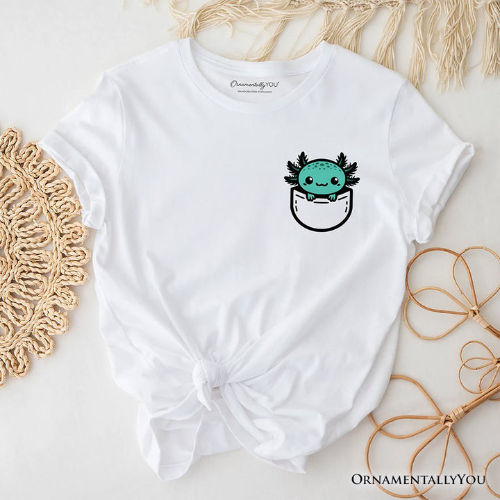 Cute Pocket Green Axolotl T-Shirt, Salamander Animal Tee T-Shirts OrnamentallyYou White XS 