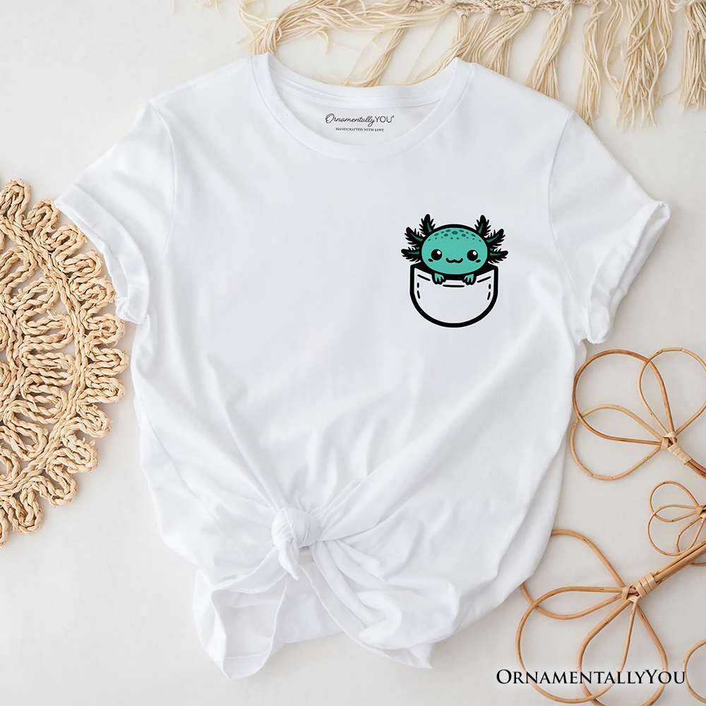 Cute Pocket Green Axolotl T-Shirt, Salamander Animal Tee