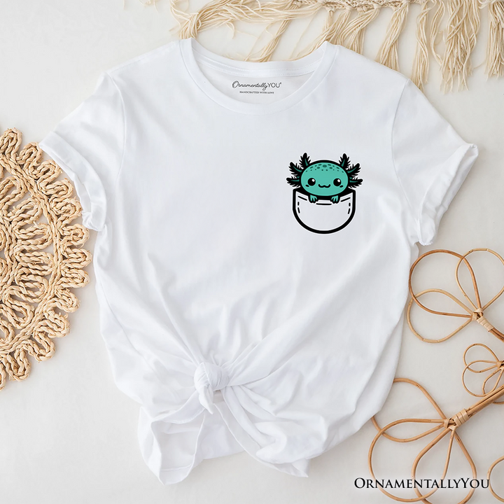 Cute Pocket Green Axolotl T-Shirt, Salamander Animal Tee
