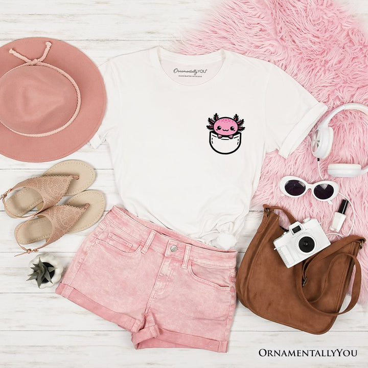 Cute Pocket Pink Axolotl T-Shirt, Salamander Animal Tee T-Shirts OrnamentallyYou White XS 