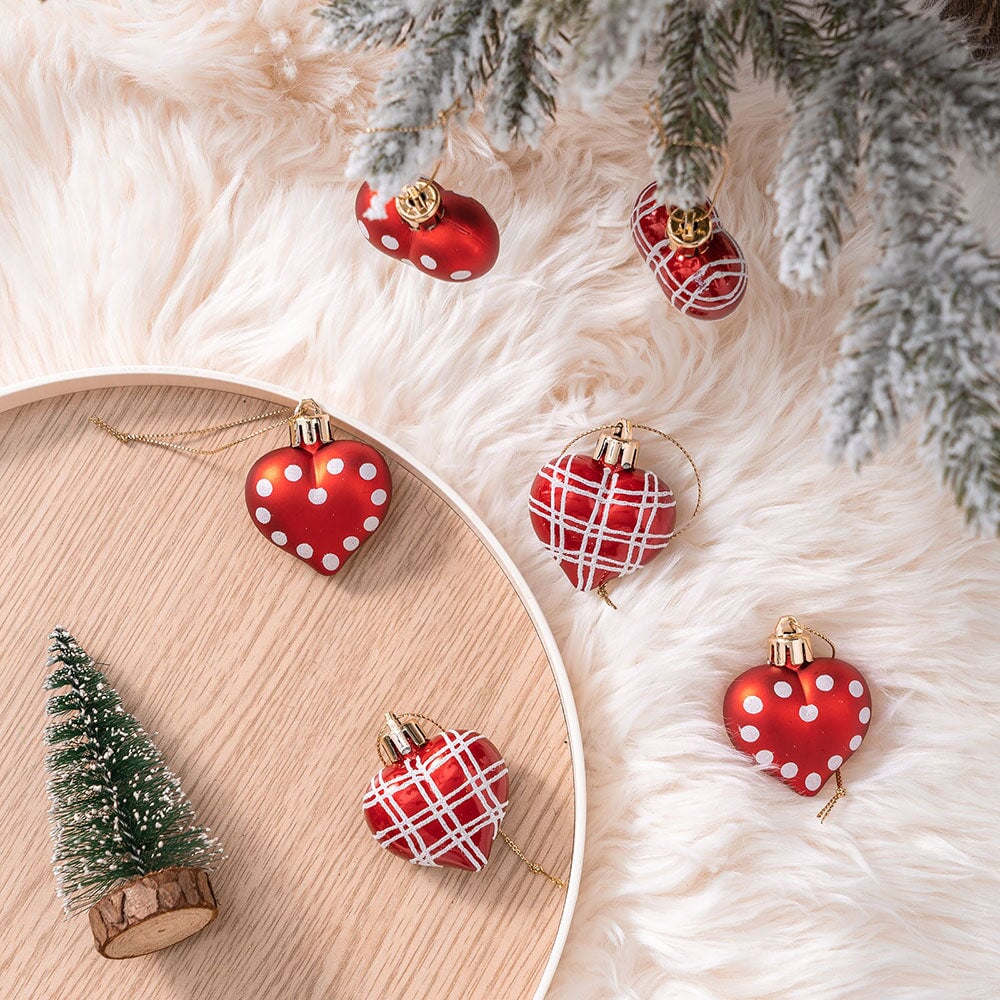 Cute and Glamorous Heart Shaped Chrristmas Ornament Set, 6 Shatterproof Love Baubles Ornament Bundle OrnamentallyYou 