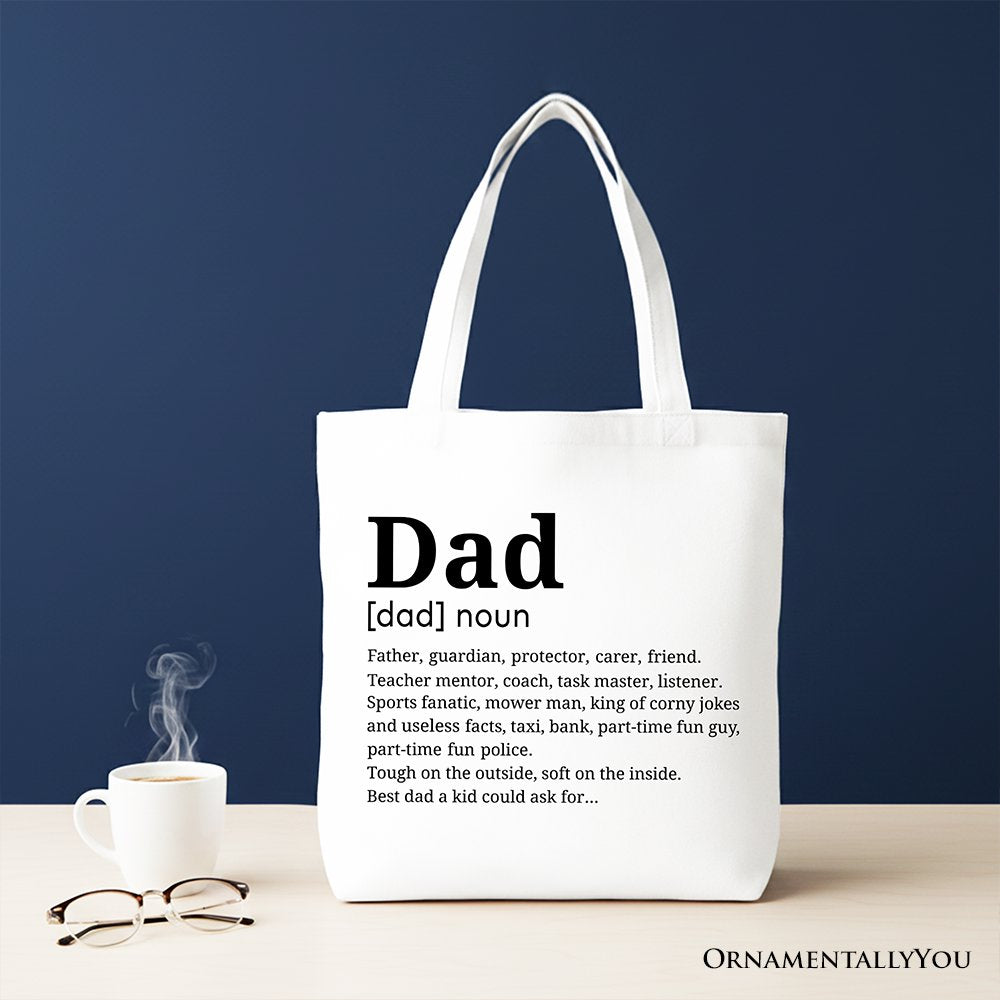 Dad Definition Canvas Tote Bag, Funny Fathers Day Gift Shopper Tote Bag OrnamentallyYou White 