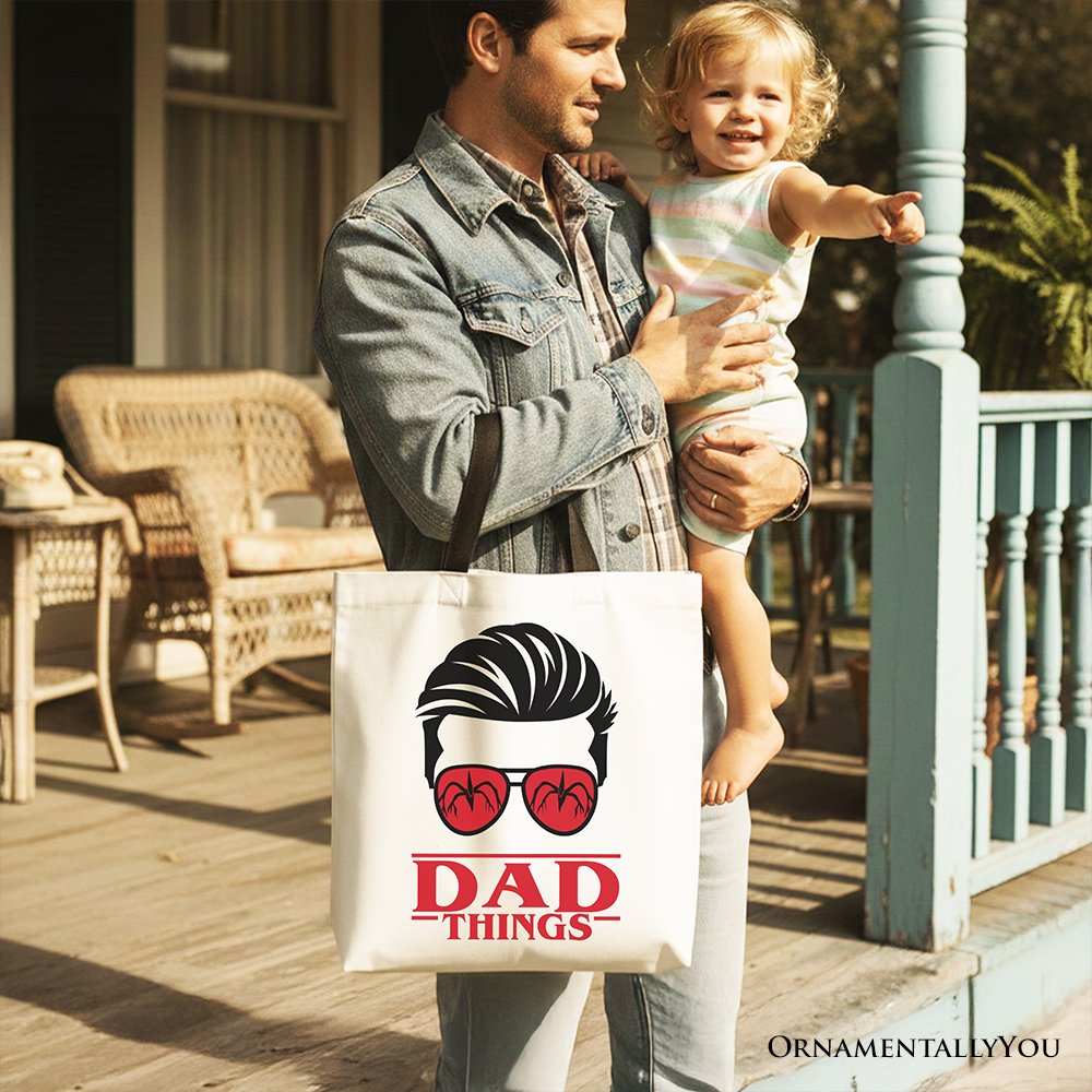 Dad Things Retro Canvas Tote Bag, Red Glasses Family Matching Gift Shopper Tote Bag OrnamentallyYou 
