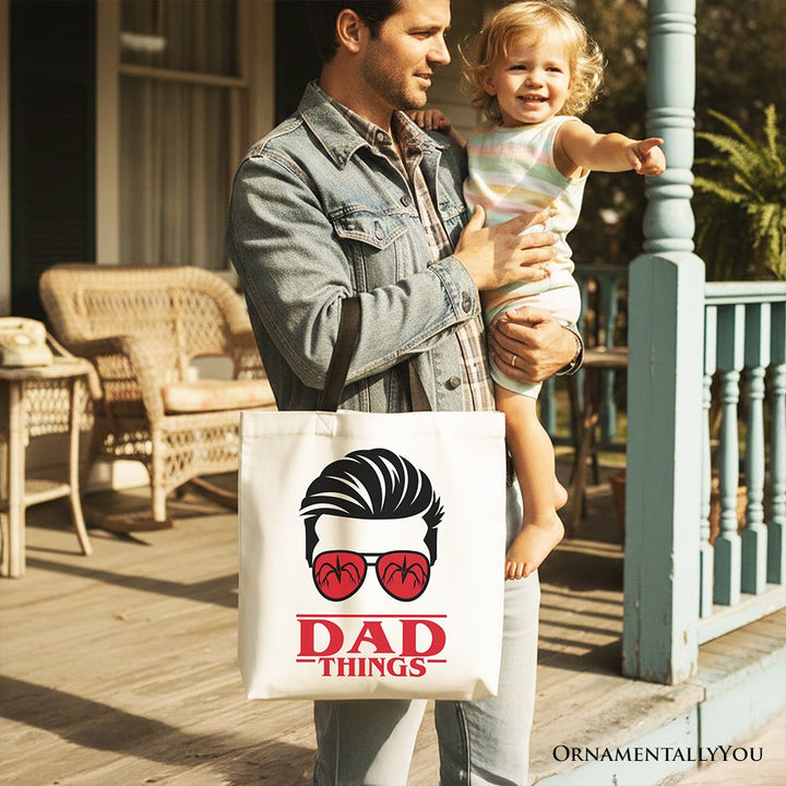 Dad Things Retro Canvas Tote Bag, Red Glasses Family Matching Gift Shopper Tote Bag OrnamentallyYou 
