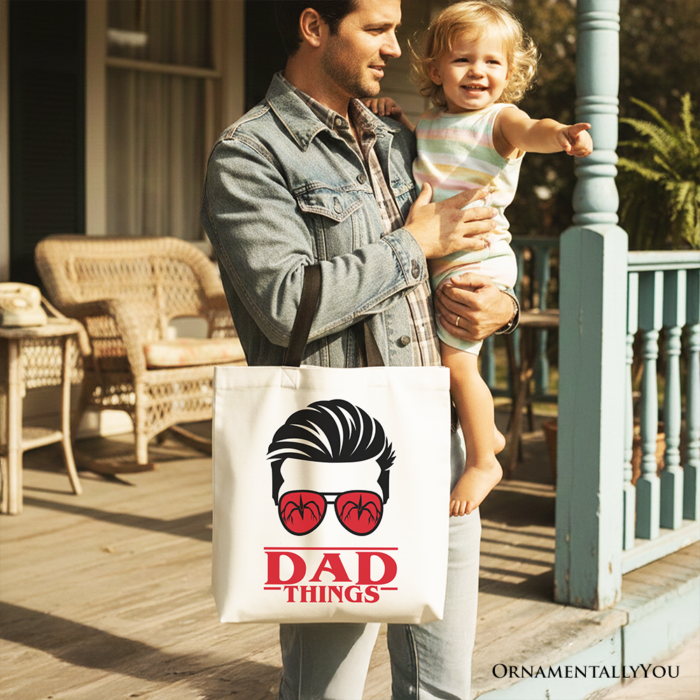Dad Things Retro Canvas Tote Bag, Red Glasses Family Matching Gift Shopper