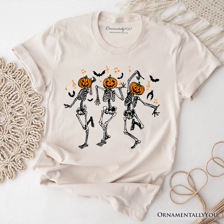 Dancing Skeletons with Pumpkin Head T-Shirt, Dry Bones Come Alive Halloween Fun Tee T-Shirts OrnamentallyYou Natural XS 