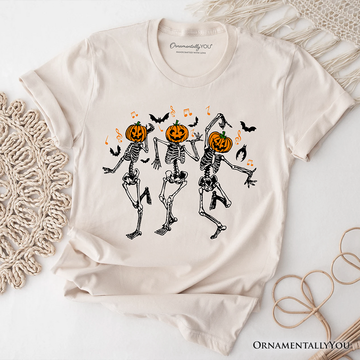 Dancing Skeletons with Pumpkin Head T-Shirt, Dry Bones Come Alive Halloween Fun Tee
