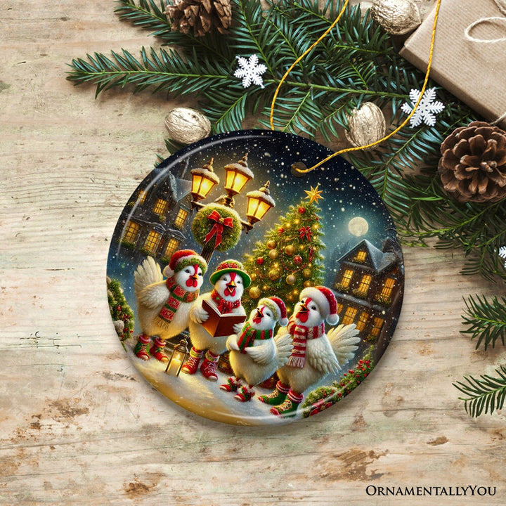Delightful Victorian Chicken Carolers Ornament, Cozy Christmas Tree Decor Ceramic Ornament OrnamentallyYou 