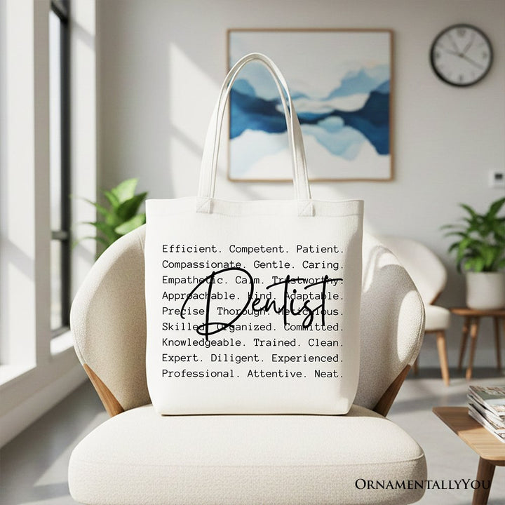 Dentist Definition Canvas Tote Bag, Dental Appreciation Words Gift Shopper Tote Bag OrnamentallyYou White 
