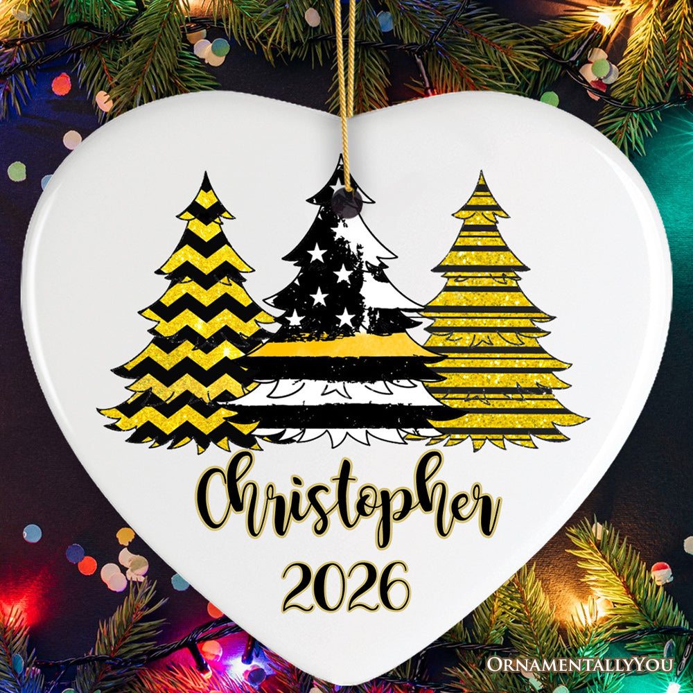 Dispatcher Flag Tree Personalized Ornament, Yellow Line 911 Appreciation Retirement Gift