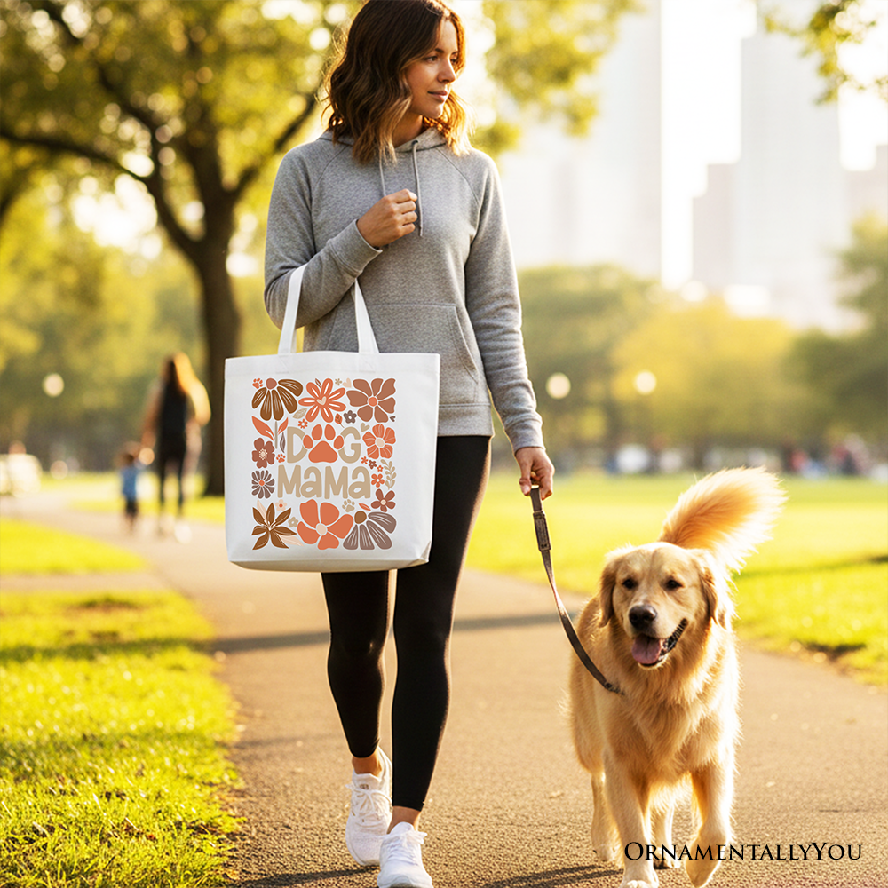 Dog Mama Boho Floral Canvas Tote Bag, Gift Shopper for Proud and Stylish Pet Lovers