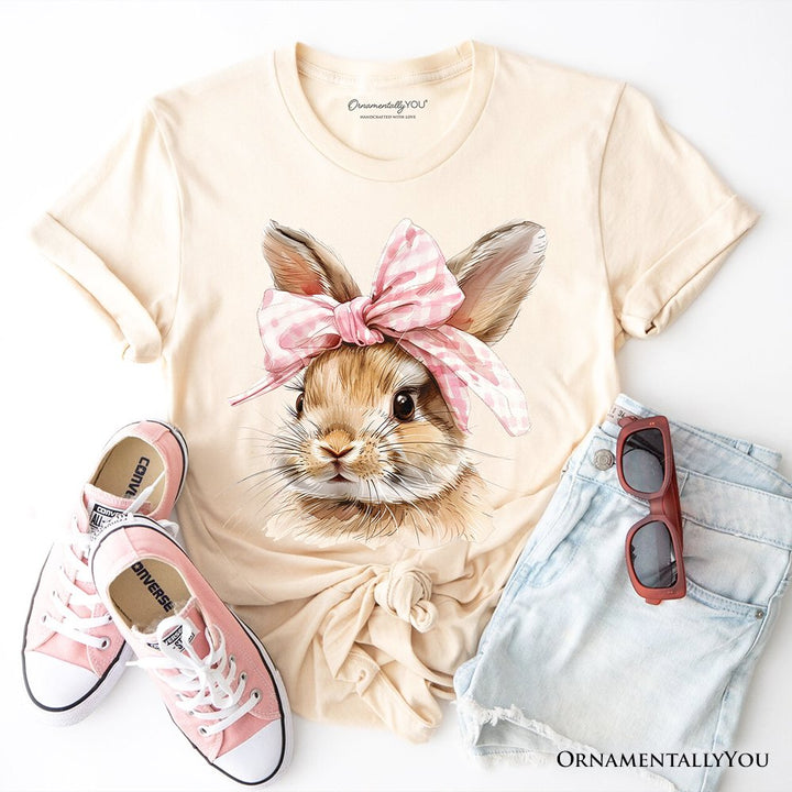 Easter Bunny Coquette Pink Bow T-Shirt, Cute Watercolor Spring Tee T-Shirts OrnamentallyYou Natural XS 