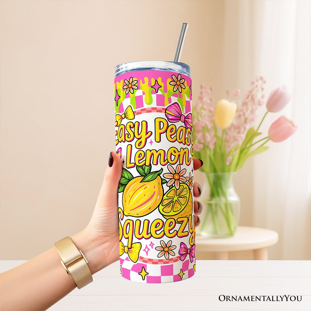Easy Peasy Lemon Squeezy 20oz Personalized Tumbler With Lid and Stainless Steel Straw, Coquette Summer Fruit Gift Cup Tumbler OrnamentallyYou 