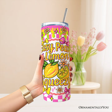 Easy Peasy Lemon Squeezy 20oz Personalized Tumbler With Lid and Stainless Steel Straw, Coquette Summer Fruit Gift Cup Tumbler OrnamentallyYou 
