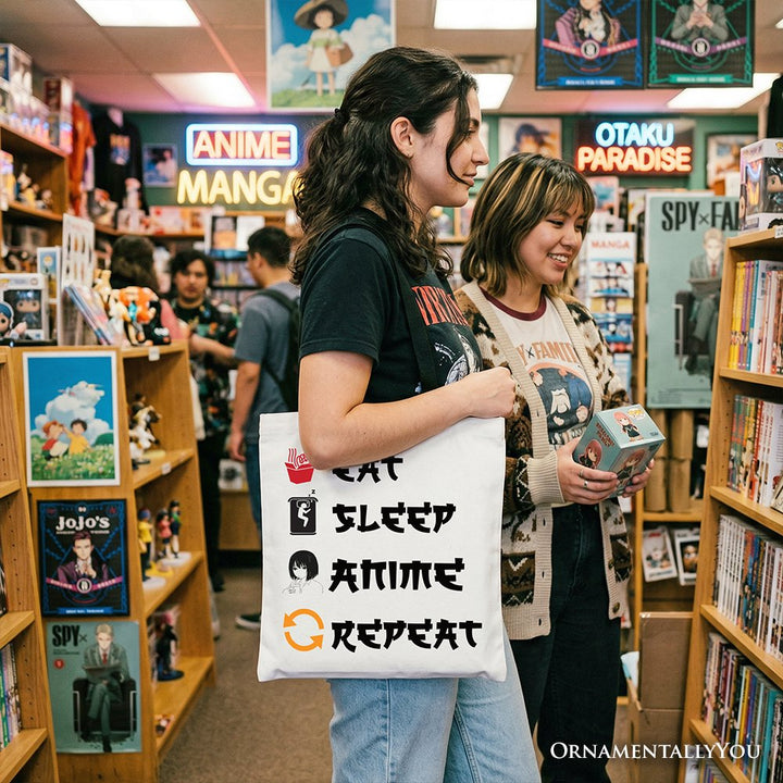 Eat Sleep Anime Repeat Tote Bag, Funny Gift Shopper For Anime Lover Tote Bag OrnamentallyYou 
