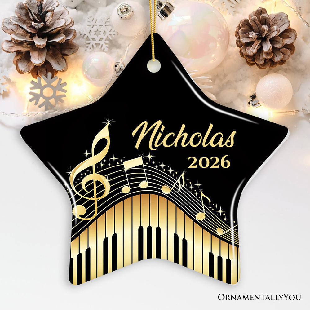 Elegant Gold Music Note Piano Keys Personalized Ornament, Customizable Music Teacher Student Keepsake Gift