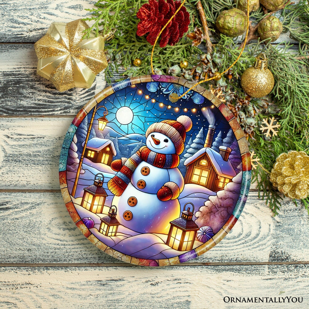 Enchanting Snowman with Cozy Lantern in Winter Village Ceramic Ornament for Decor and Gift Ceramic Ornament OrnamentallyYou 