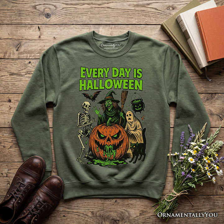 Every Day Is Halloween Sweatshirt, Vintage Pumpkin Witch Spooky Sweater for Eternal Spook Enthusiasts