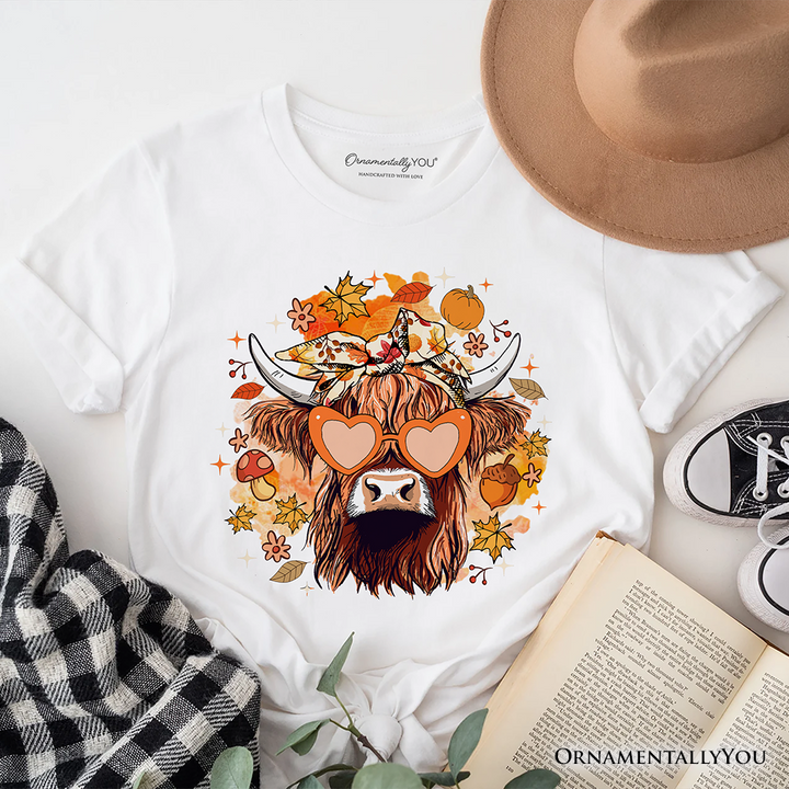 Fall Highland Cow T-Shirt, Messy Bun Howdy Tee with Autumn Vibes
