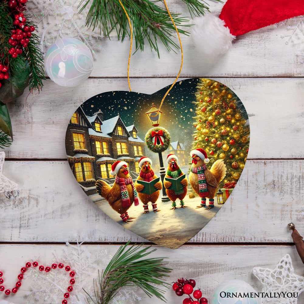Festive Victorian Chicken Carolers Ornament, Rustic Christmas Gift and Decor Ceramic Ornament OrnamentallyYou 