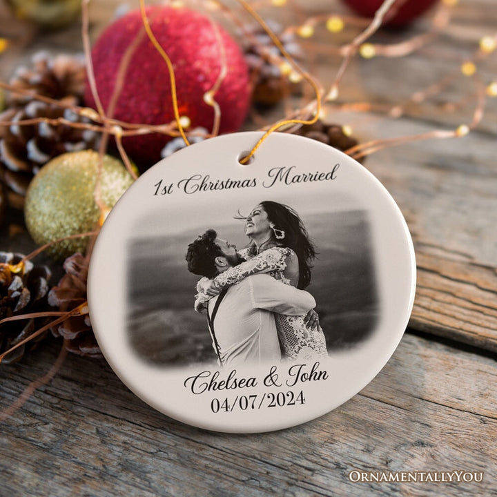 First Christmas Married Personalized Photo Ornaments, Mr And Mrs Wedding Gift Ceramic Ornament OrnamentallyYou 