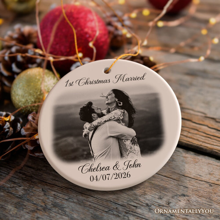 First Christmas Married Personalized Photo Ornaments, Mr And Mrs Wedding Gift Ceramic Ornament OrnamentallyYou 