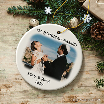 First Hanukkah Married Personalized Photo Ornaments, Engagement Gift Ceramic Ornament OrnamentallyYou 