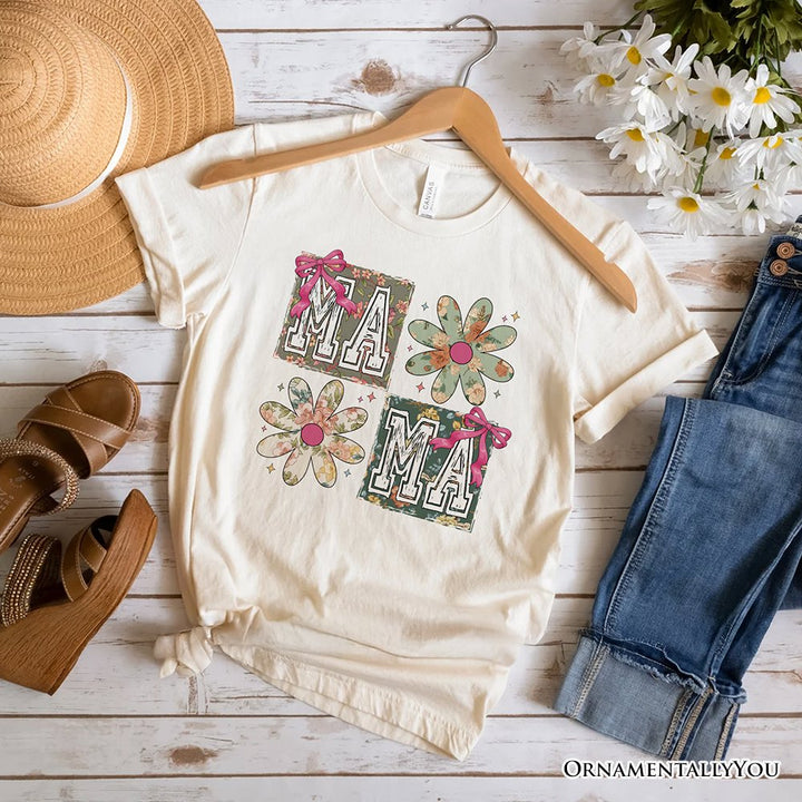Floral Mama Coquette T-Shirt, White and Natural Boho Tee for Sweet and Stylish Moms T-Shirts OrnamentallyYou Natural XS 