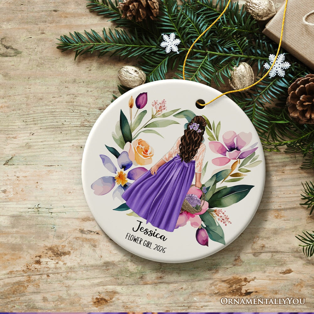 Flower Girl Personalized Ornament, Wedding Favors Gift Ceramic Ornament OrnamentallyYou 