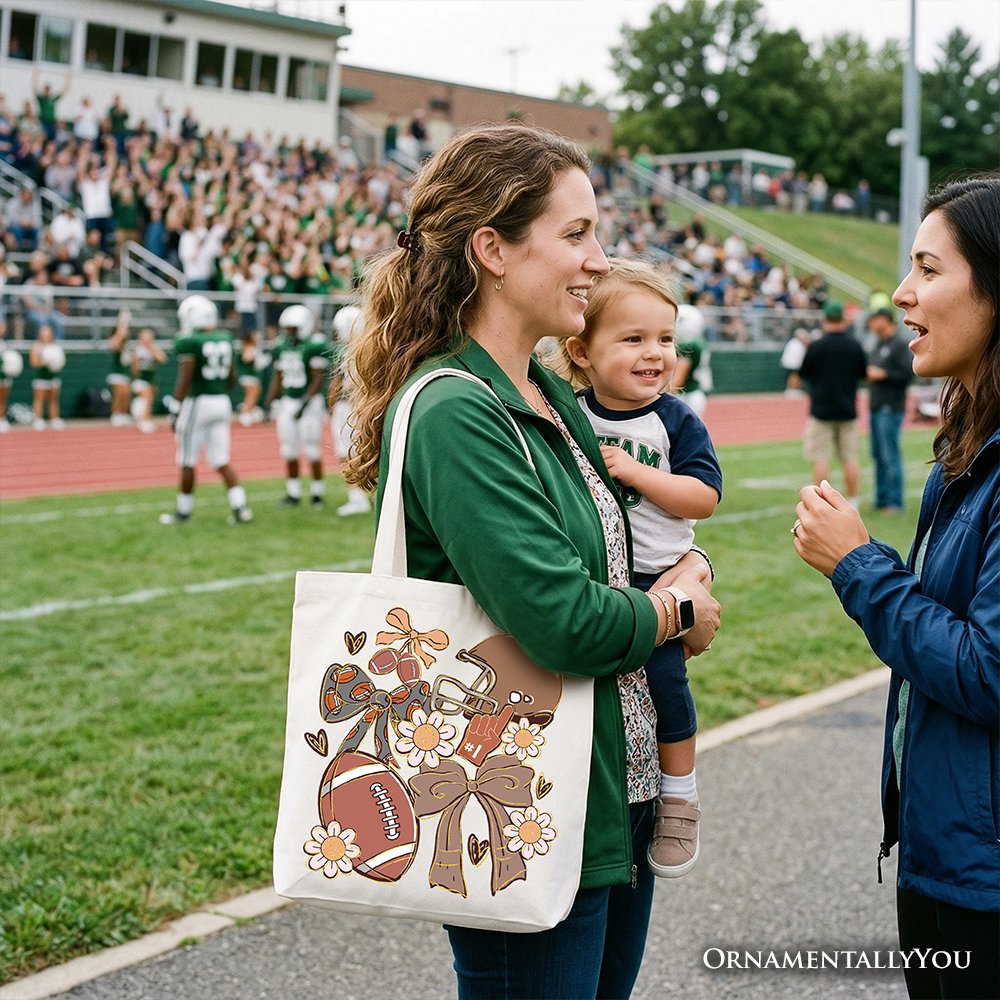 Football Mom Coquette Bow Daisy Tote Bag, Retro Fall Game Day Preppy Gift Shopper Tote Bag OrnamentallyYou 
