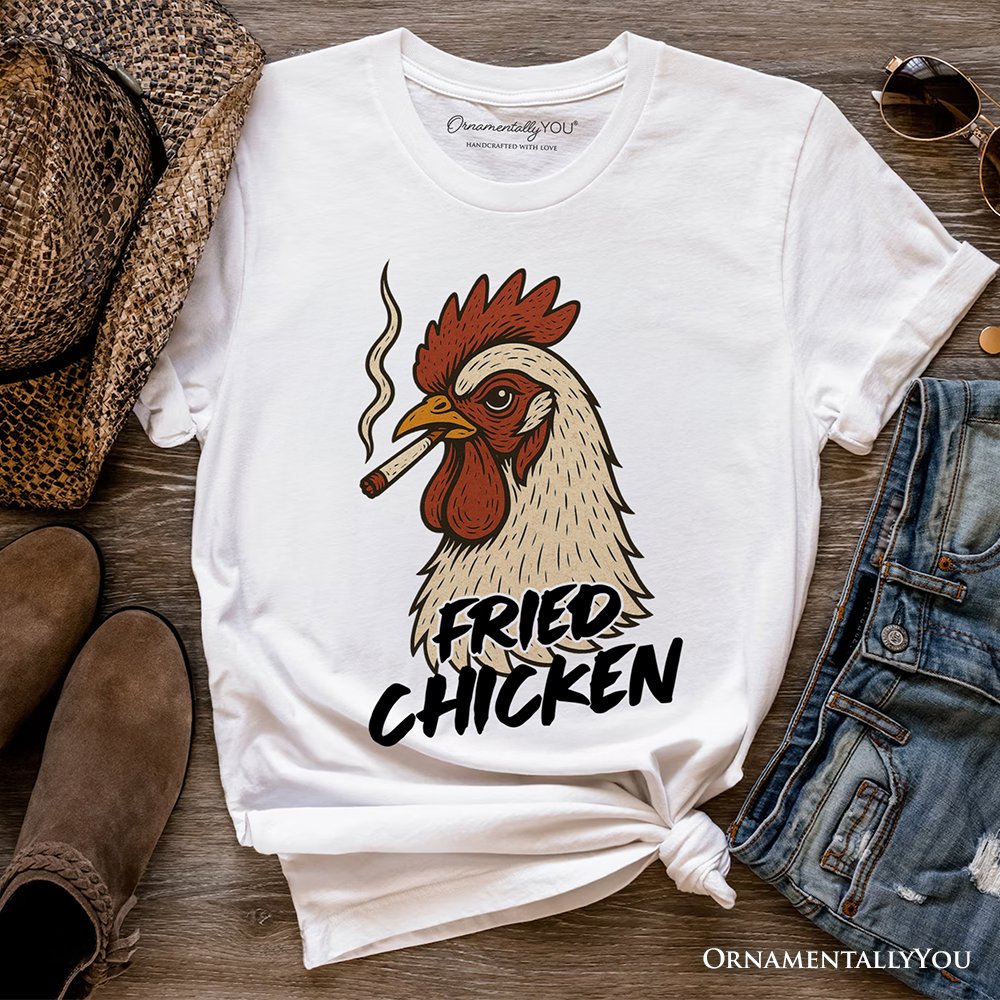 Fried Chicken Hen T-Shirt, Funny 420 Stoner Humor Tee T-Shirts OrnamentallyYou White XS 
