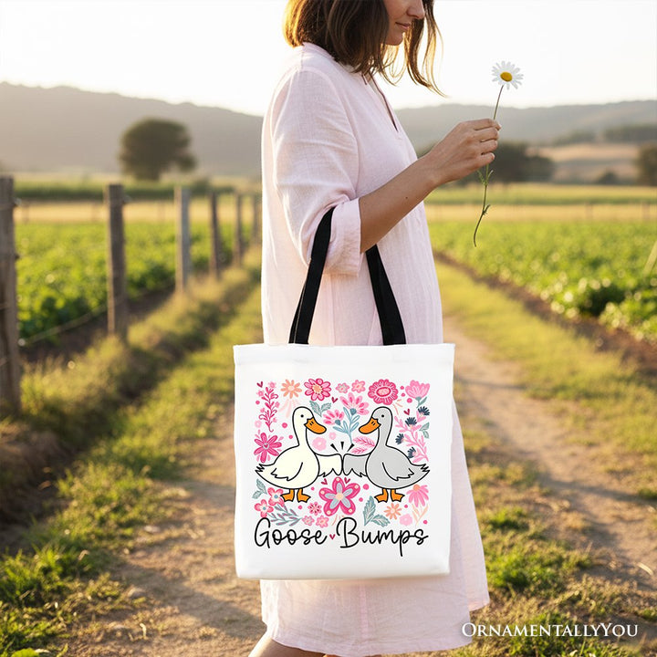 Funny Goose Bumps Floral Canvas Tote Bag, Sarcastic Goose Gift Shopper Tote Bag OrnamentallyYou 