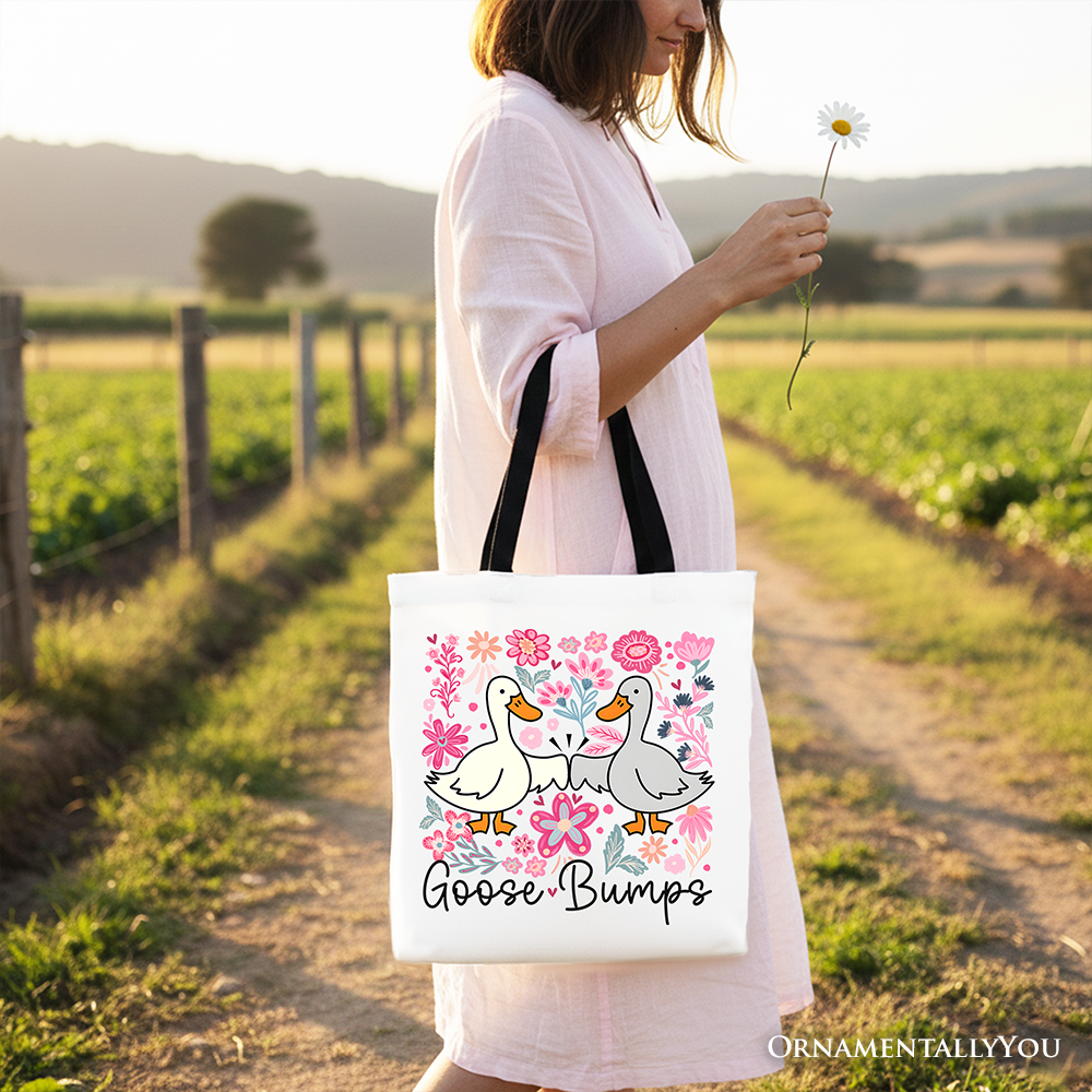 Funny Goose Bumps Floral Canvas Tote Bag, Sarcastic Goose Gift Shopper