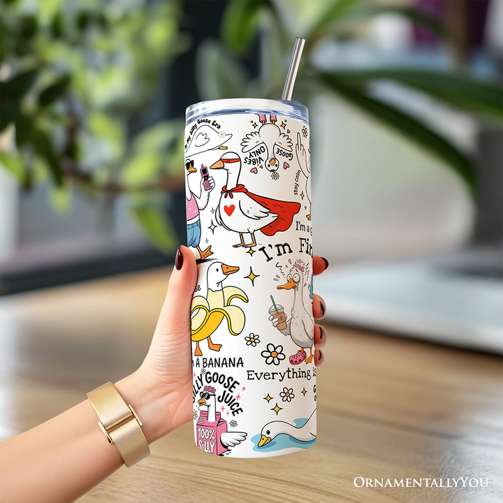 Funny Silly Goose Tumbler With Lid and Stainless Steel Straw, Humor Meme Travel Mug Gift