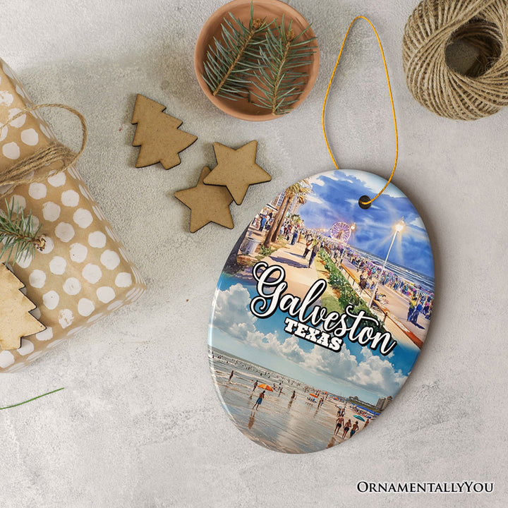 Galveston Cultural Ceramic Ornament, Texas Coastal Christmas Gift