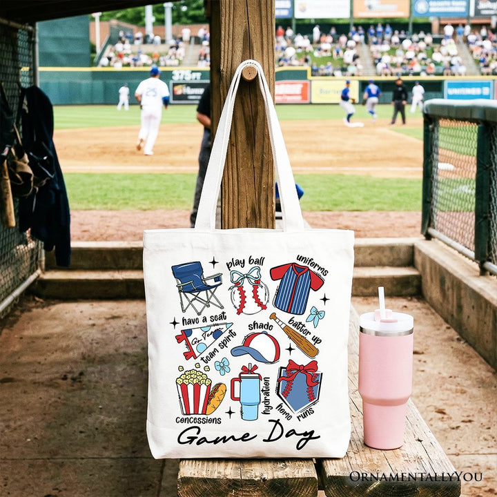 Game Day Baseball Tote Bag, Gift Shopper for Sports Fans Tote Bag OrnamentallyYou White 