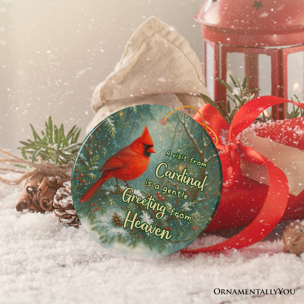 Gentle Greeting from Heaven Cardinal Ornament, Comforting Memorial Christmas Gift and Remembrance Tribute