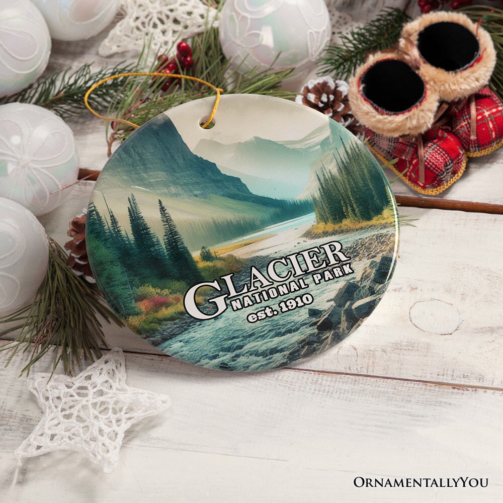 Glacier National Park Serene Nature Ornament, Traveler Christmas Gift and Montana Souvenir Ceramic Ornament OrnamentallyYou 