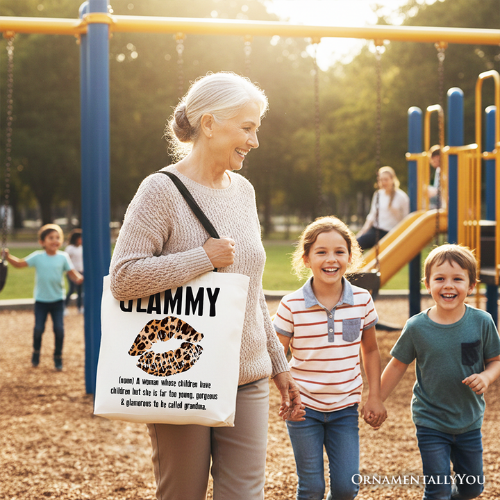 Glammy Leopard Lips Canvas Tote Bag, Coquette Gift Shopper for Stylish and Glamorous Grandmas