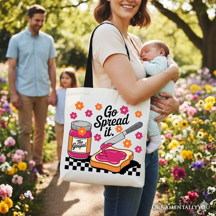 Go Spread It Christian Tote Bag, Cute Gospel Jam and Toast Gift Shopper Tote Bag OrnamentallyYou 