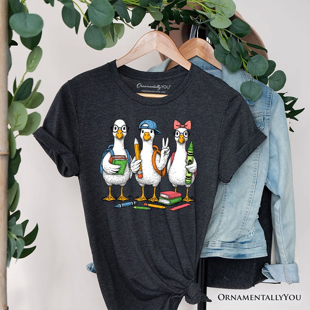 Goose Back to School T-Shirt, Cute Teacher Student Classroom Tee T-Shirts OrnamentallyYou Gray XS 