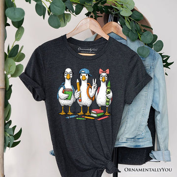 Goose Back to School T-Shirt, Cute Teacher Student Classroom Tee T-Shirts OrnamentallyYou Gray XS 