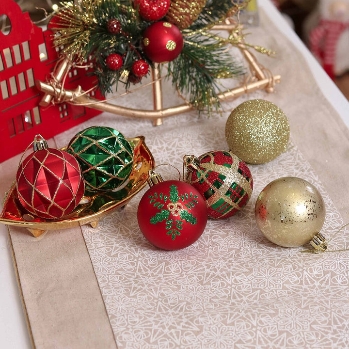 Graceful Ornament Bundle Set, Red, 30 Green and Gold Glittered Tree Baubles Ornament Bundle OrnamentallyYou 