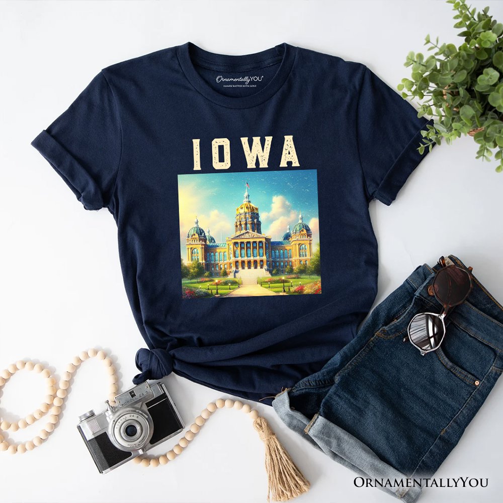 Grand Iowa State Capitol T-Shirt, Midwest Architectural Landmark Tee and Travel Souvenir T-Shirts OrnamentallyYou Navy XS 